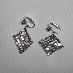 Elegant Silver toned Cluster dangle clip on 60s 70s disco Earrings